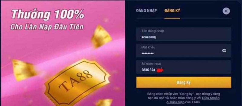 Những thao tác đăng ký Ta88 trên máy tính 